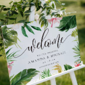 Tropisch leder en Floral welkome bruiloft Poster