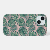 Tropisch lefpatroon iPhone 15 hoesje (Achterkant horizontaal)