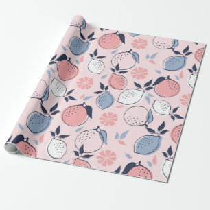 Tropisch Lemon Blush roze dusty blue en marine Cadeaupapier