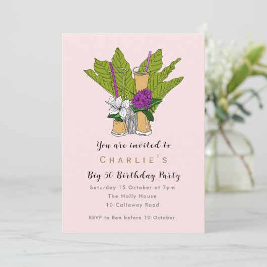 Tropisch leuke kleurrijke cocktailparty van 50 jaa kaart (Staand voorkant)