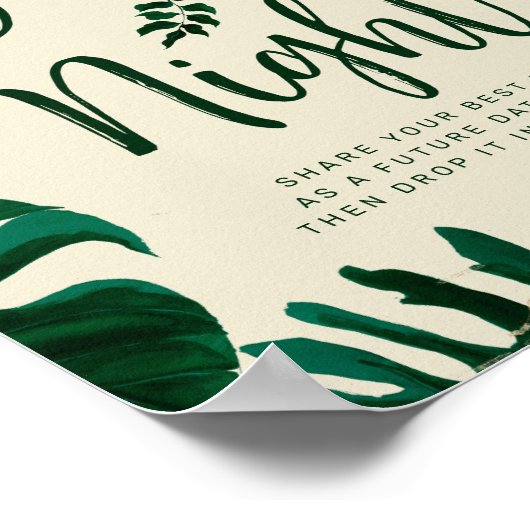 Tropisch Loof & Bladeren Datum Aand Huwelijk Bord Poster (Hoek)