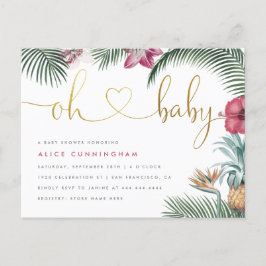 Tropisch Loof Oh Baby Gouden Script Baby Shower Uitnodiging Briefkaart