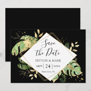 Tropisch Loofwerk Zwart & Goud Elegante Geometrie Save The Date
