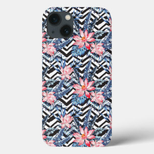 Tropisch Lotus Flower Pattern iPhone 13 Hoesje