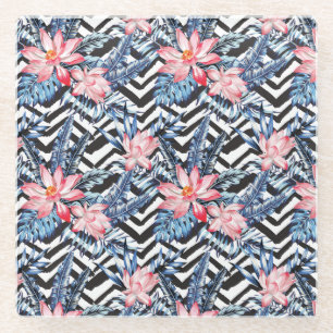 Tropisch Lotus Flower Pattern Glazen Onderzetter