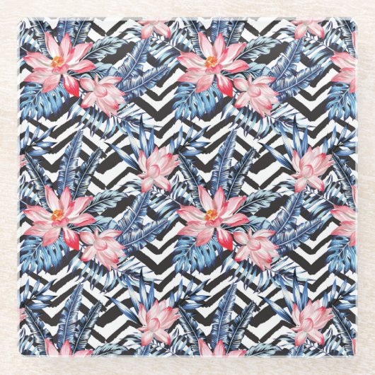 Tropisch Lotus Flower Pattern Glazen Onderzetter (Voorkant)
