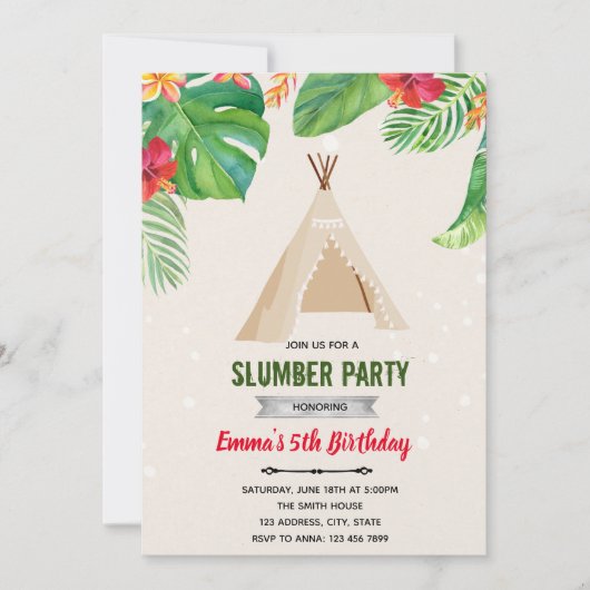 Tropisch luau tipi slaapthema kaart (Voorkant)