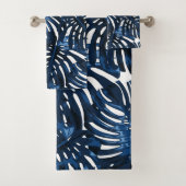 Tropisch marineblauw wit Oerwoud bladeren Bad Handdoek (Insitu)
