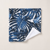 Tropisch marineblauw wit Oerwoud bladeren Bad Handdoek (Wasdoekje)