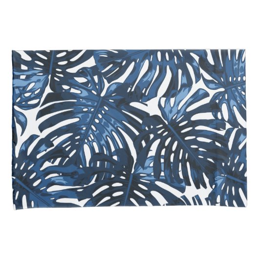 Tropisch marineblauw wit Oerwoud bladeren Kussensloop (Voorkant-Rechts)