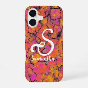 Tropisch marmeren monogram iPhone 16 hoesje