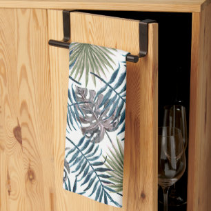Tropisch Mauve Green Palm laat Waterverf kunst Theedoek
