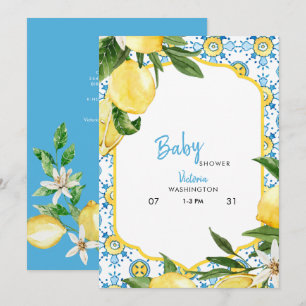 Tropisch mediterraan blauw Baby shower Kaart