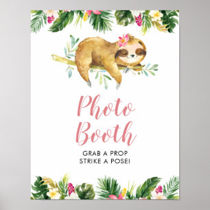 Tropisch Meisje Sloth Baby shower Foto Booth teken Poster