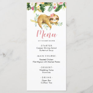 Tropisch Meisje Sloth Baby shower Menu Sjabloon