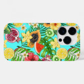 Tropisch mengfruit, bloemen en bladeren op blauw Case-Mate iPhone case (Achterkant (horizontaal))