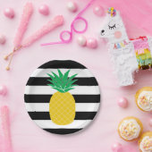 Tropisch met zwarte en witte strepe ananas papieren bordje (Feest)