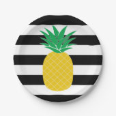 Tropisch met zwarte en witte strepe ananas papieren bordje (Voorkant)