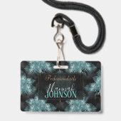 Tropisch Metaalblauw & Gouden Palmbladeren Zomer Badge (Voorzijde met lanyard)