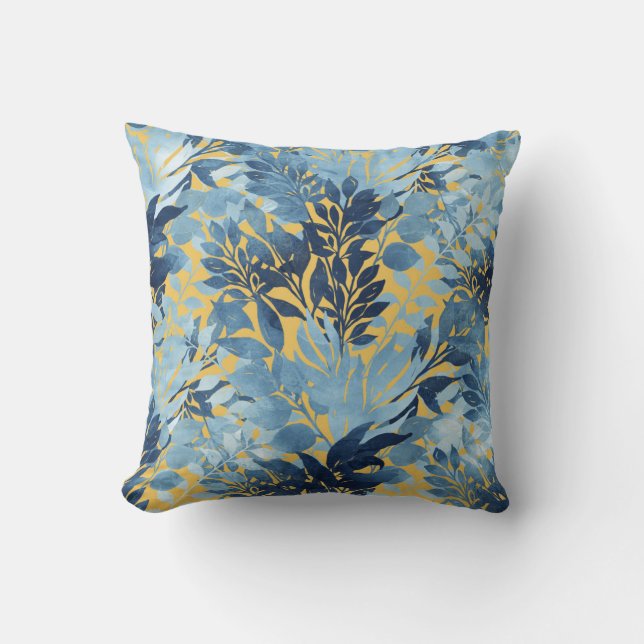 Tropisch metallisch blauw gele-olievloeistofontwer kussen (Voorkant)
