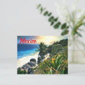 Tropisch Mexico Beach Shore Sunset Palm Island Briefkaart (Staand voorkant)