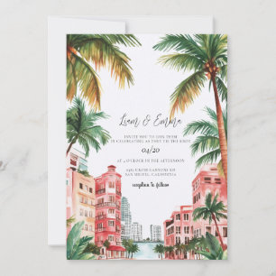 Tropisch Miami Florida Aquarel Trouwen Kaart