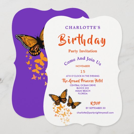 Tropisch Monarch Butterflies Birthday Invite Kaart (Voorkant / Achterkant)
