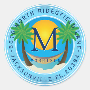 Tropisch Monogram Adreslabel Ronde Sticker