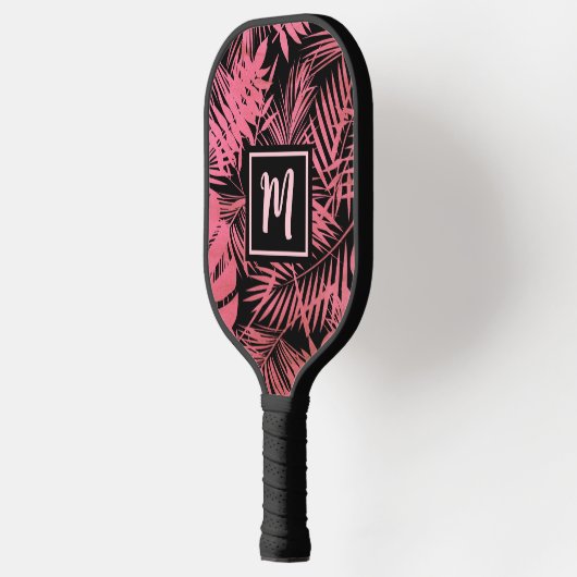 Tropisch monogram Roos Roze palm blauw modern Pickleball Paddle (Links)