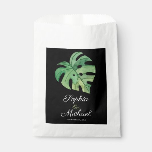 Tropisch Monstera Black Wedding Bedankzakje (Voorkant)