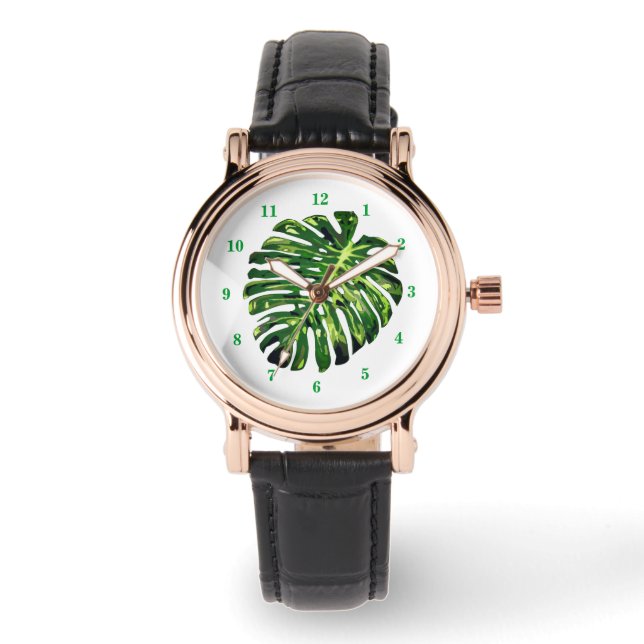Tropisch Monstera-blad Horloge (Voorkant)