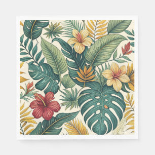 Tropisch Monstera-blad met hibiscus Servet