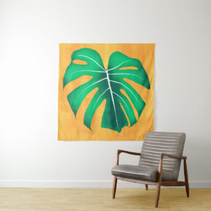 Tropisch Monstera blad op geel Wandkleed