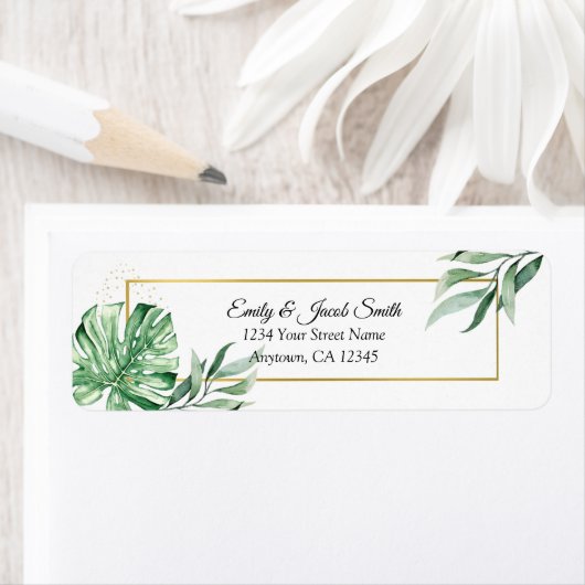 Tropisch Monstera Fantasienaam & goud Etiket (Insitu)