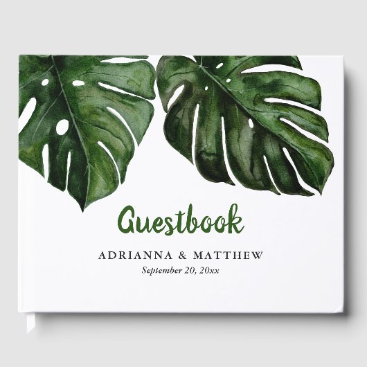 Tropisch Monstera Green Leaf Wedding Guestbook Gastenboek (Voorkant)
