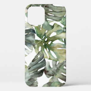 Tropisch Monstera groot Waterverf patroon iPhone 12 Hoesje