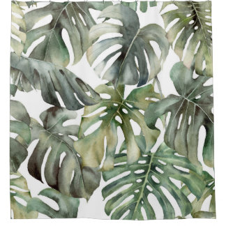 Tropisch Monstera groot Waterverf patroon Douchegordijn