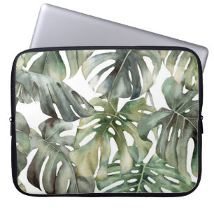 Tropisch Monstera groot Waterverf patroon Laptop Sleeve