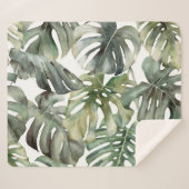 Tropisch Monstera groot Waterverf patroon Sherpa Deken (Voorkant (horizontaal))