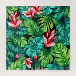 Tropisch Monstera Heliconia Jungle Patroon Legpuzzel