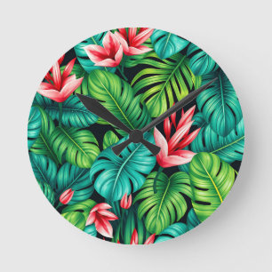 Tropisch Monstera Heliconia Jungle Patroon Ronde Klok