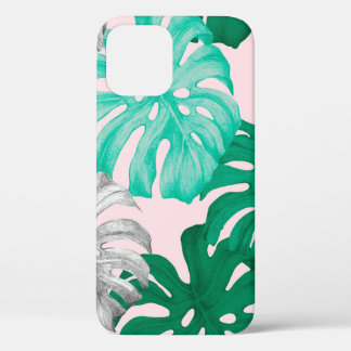 Tropisch monstera laat handgetekende illustratie b iPhone 12 hoesje