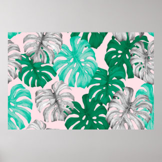 Tropisch monstera laat handgetekende illustratie b poster