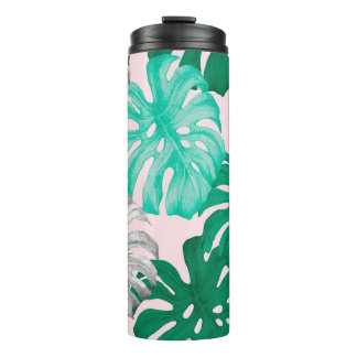 Tropisch monstera laat handgetekende illustratie b thermosbeker