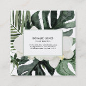 Tropisch Monstera laat Waterverf Greenery over Vierkante Visitekaartje (Achterkant)
