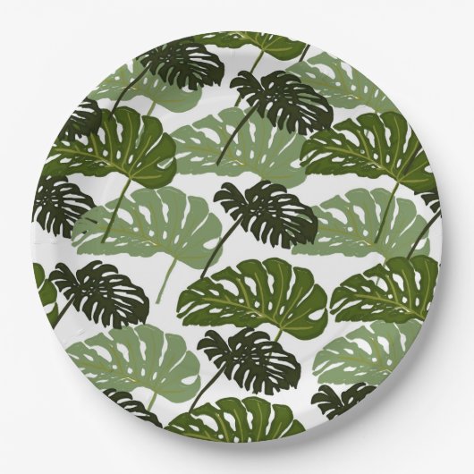 Tropisch Monstera Leaf Green Papieren Bordje (Voorkant)
