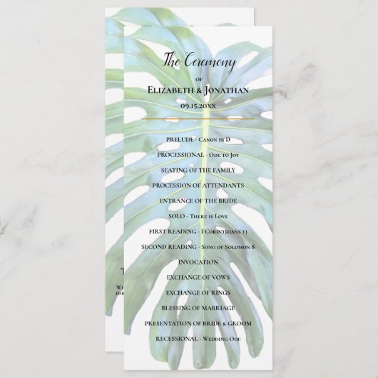 Tropisch Monstera Leaf Greenery Beach Wedding Programma (Voorkant / Achterkant)
