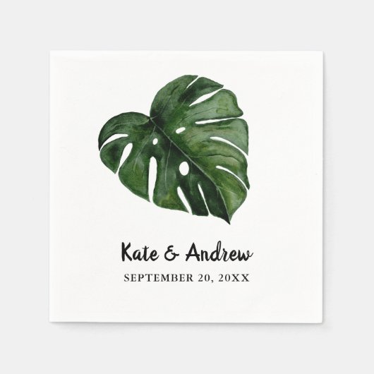 Tropisch Monstera Leaf | Greenery Wedding Servet (Voorkant)