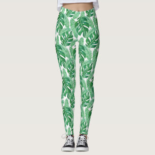Tropisch Monstera Leaf Pattern Green and White Leggings