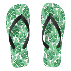Tropisch Monstera Leaf Pattern Green and White Teenslippers